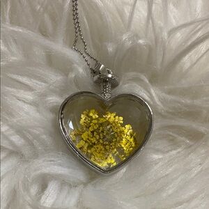 Heart-Shaped Pendant Necklace with Yellow dried flowers